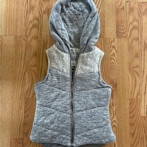 Vanity Gray Hooded Vest with Lace Print Detail